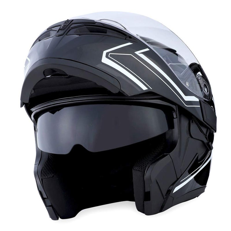 1Storm Motorcycle Modular Full Face Helmet Flip up Dual Visor Sun Shield: HB89 Arrow White - Image 2